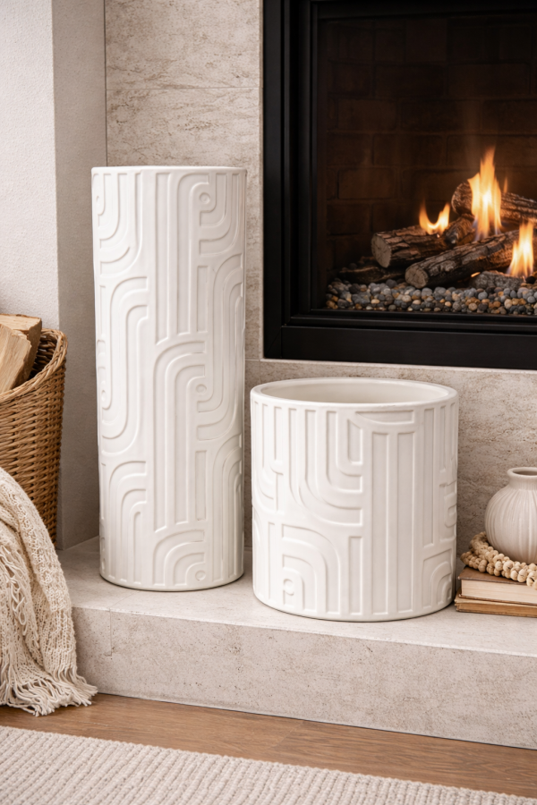 Minimalist elegance by the fireplace