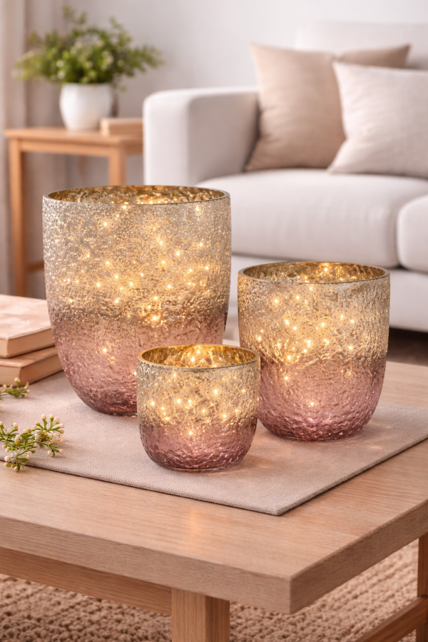 Candle holders with twinkling lights