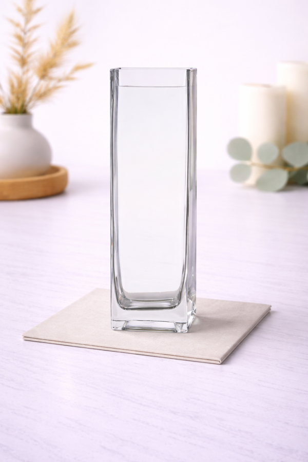 Elegant clear glass vase on marble
