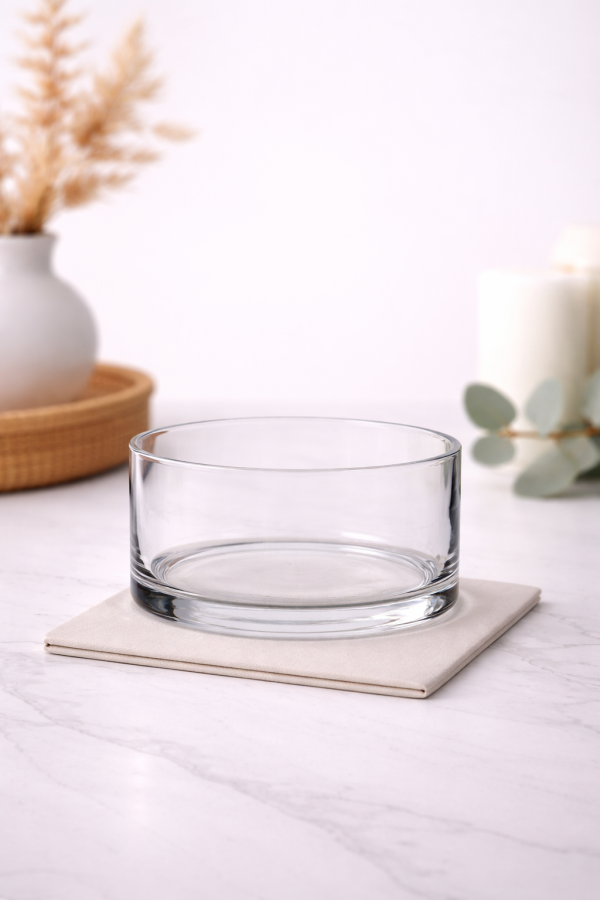 Clear glass container on marble surface