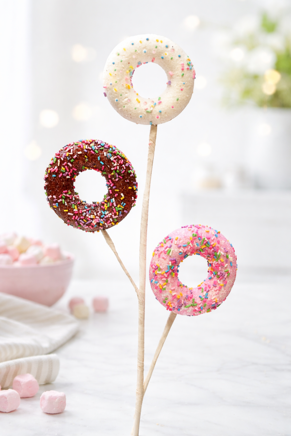 Donut bouquet with pastel sprinkles