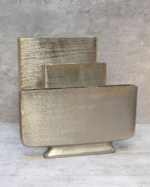 Etched Flat Vase - Pewter Finish 13"H