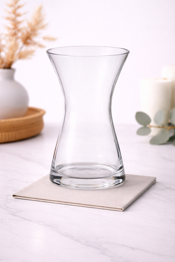 Clear glass vase on marble surface