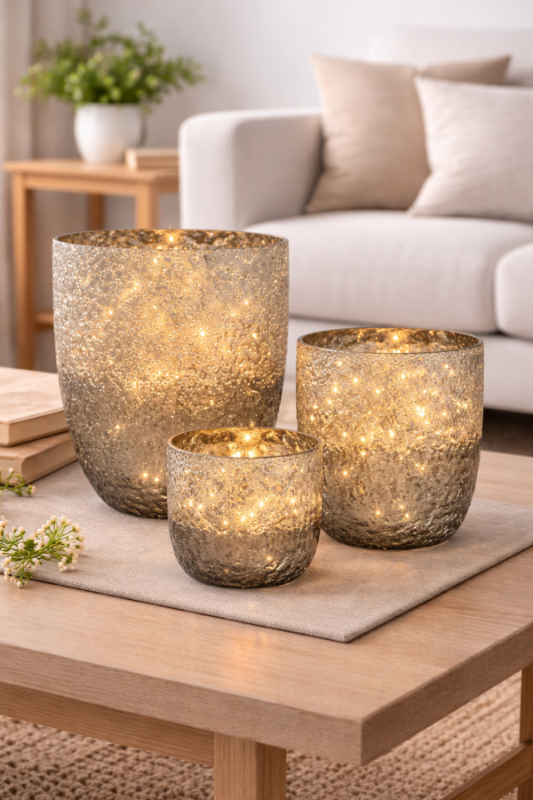 Soft glow of bubble glass candles