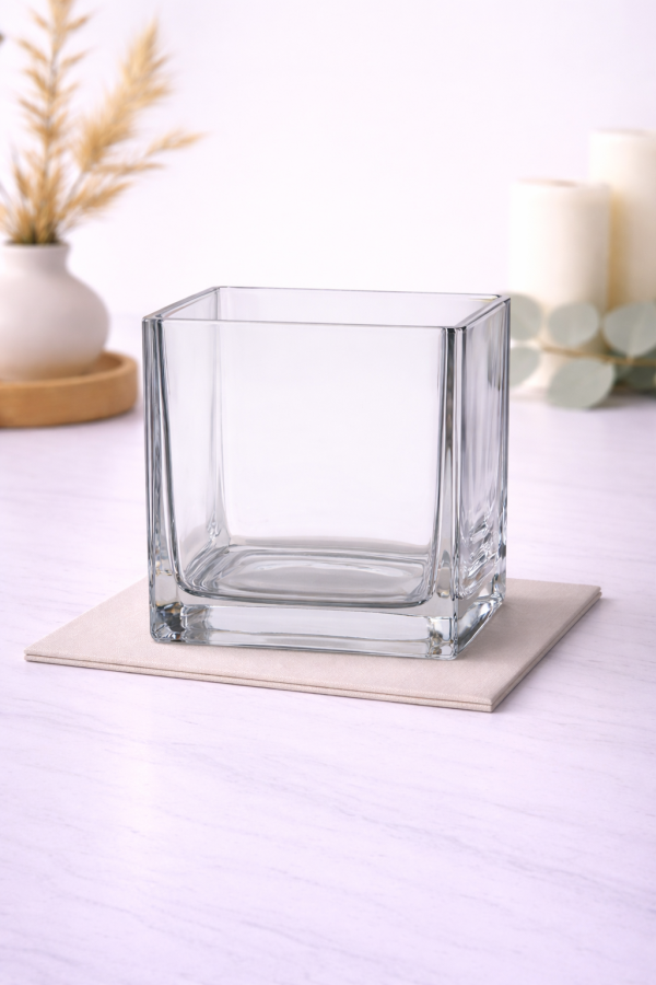 Clear glass vase on marble surface-3
