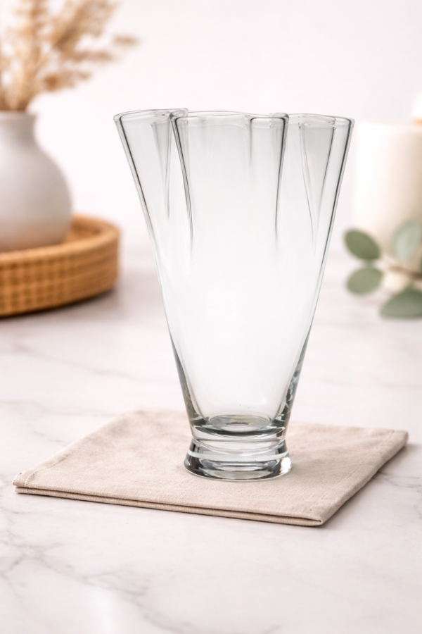 Elegant glass vase on marble surface