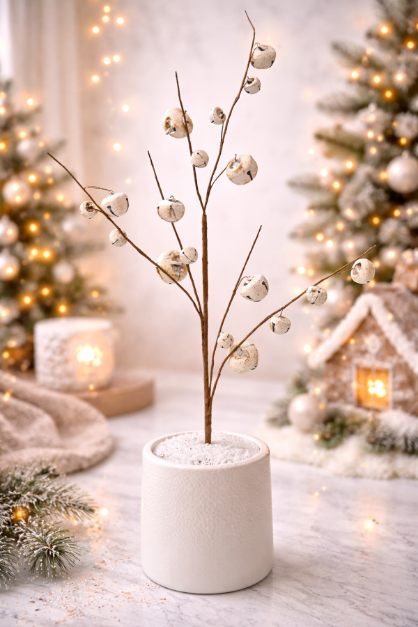 Frosted jingle bell branch arrangement