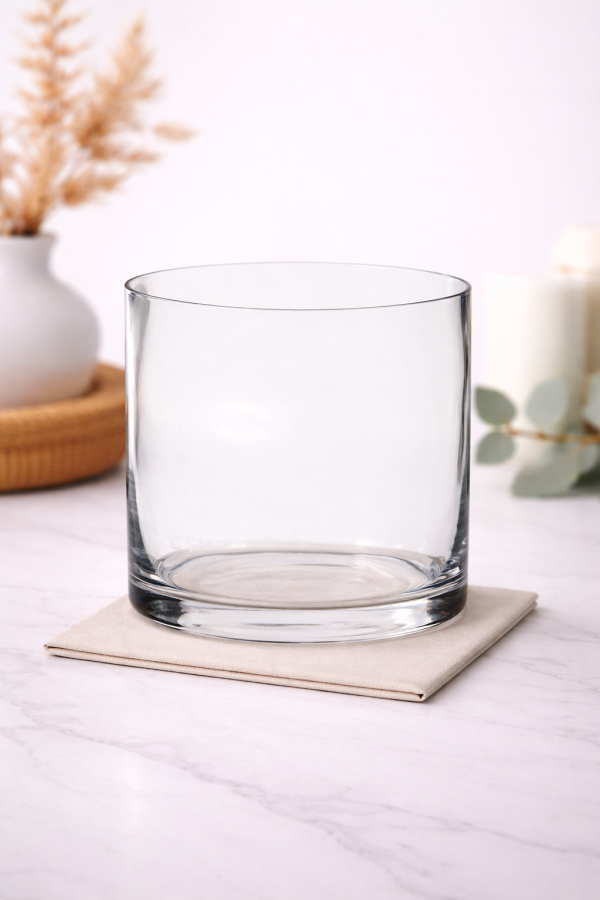 Clear glass vase on marble countertop-2