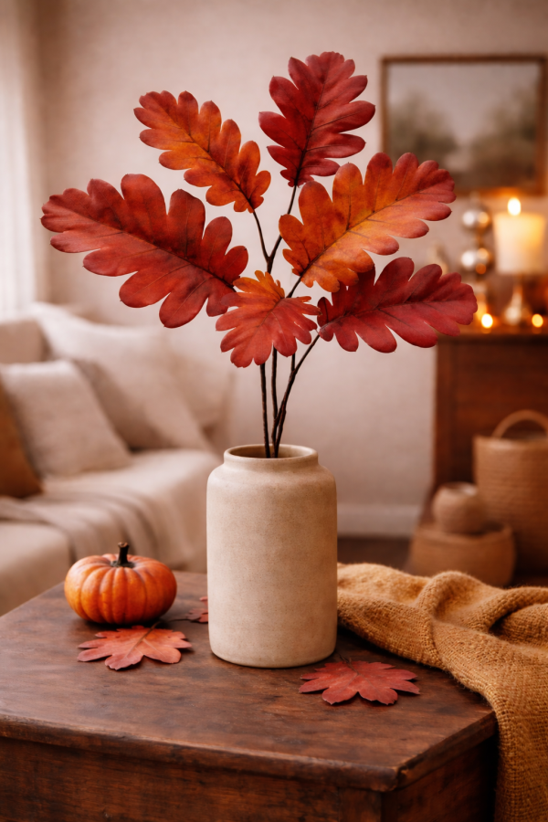 Vase and autumn oak branches