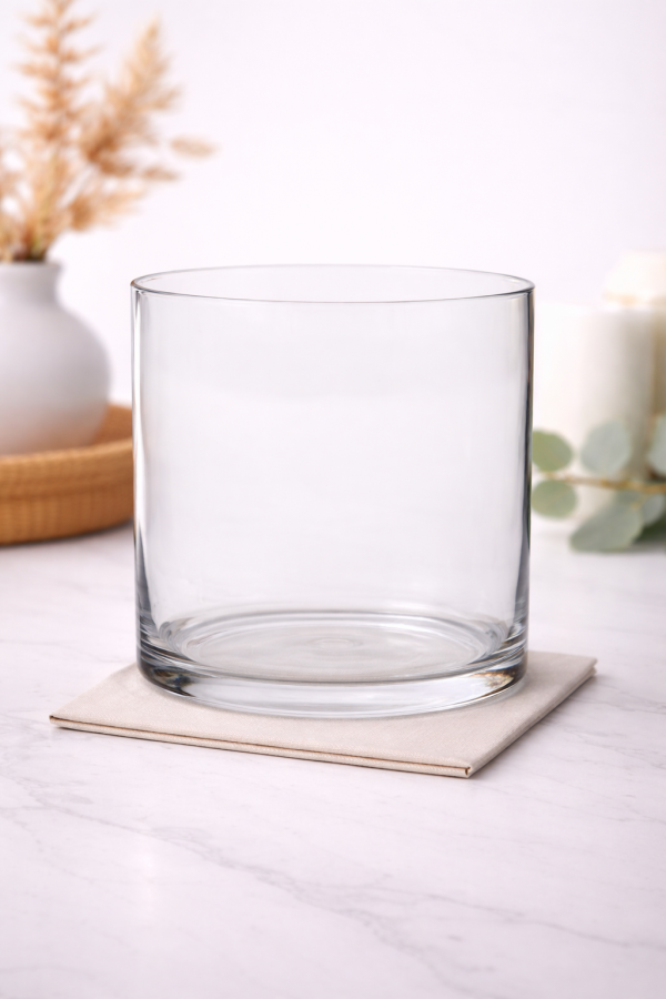 Clear glass container on marble top
