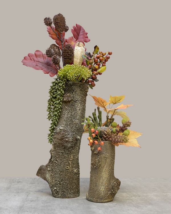 Tree Stump Table Vase Brown 6" x 5" x 13.5"