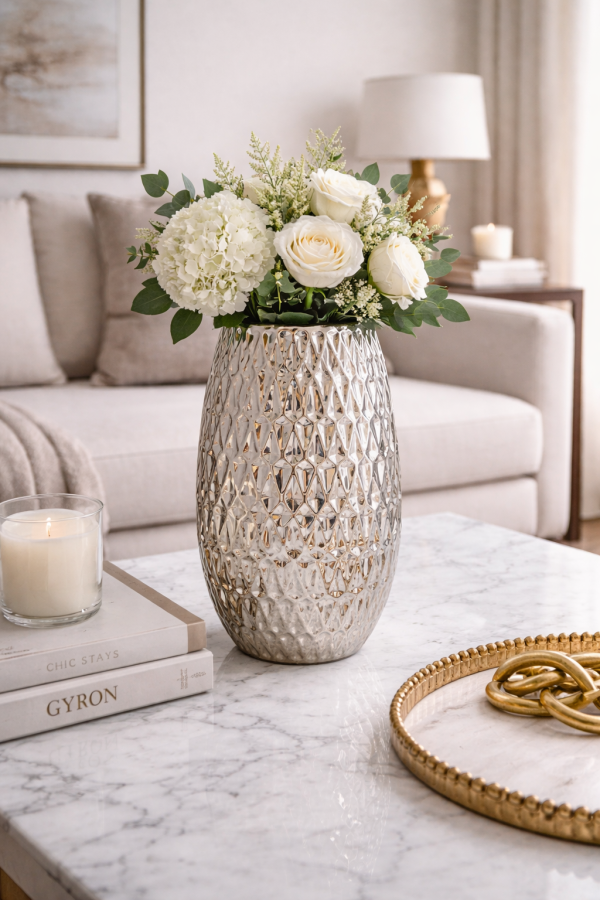 Elegant floral arrangement in a chic living room
