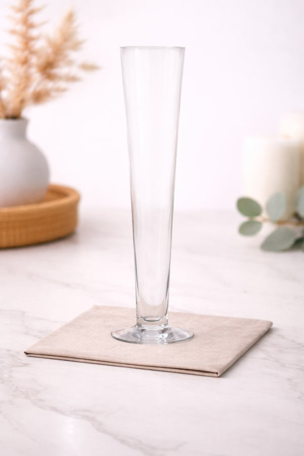 Elegant glass vase on marble countertop
