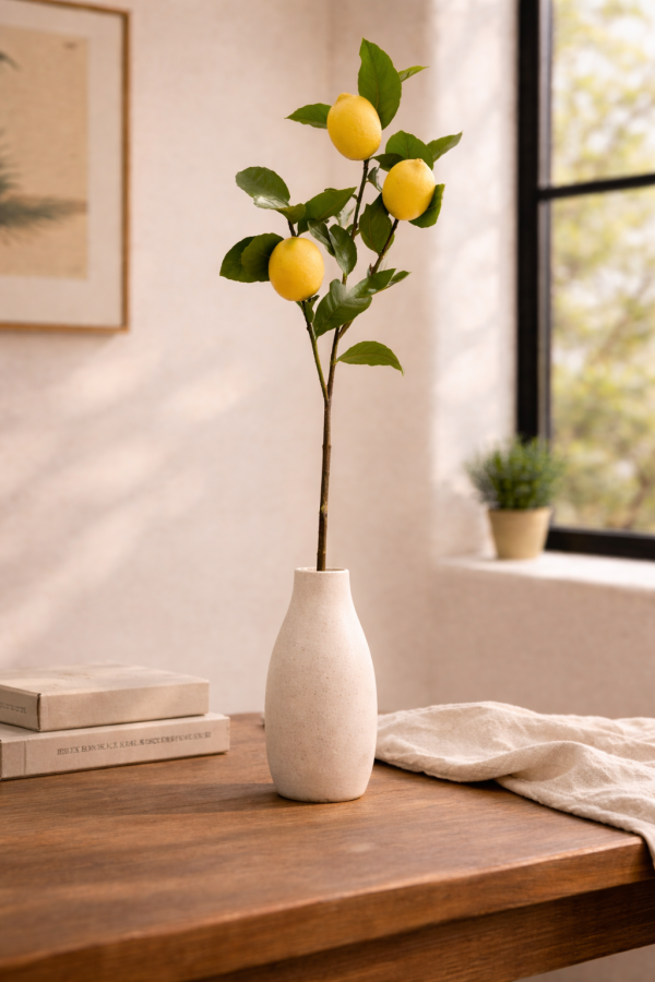 Lemon branch in ceramic vase