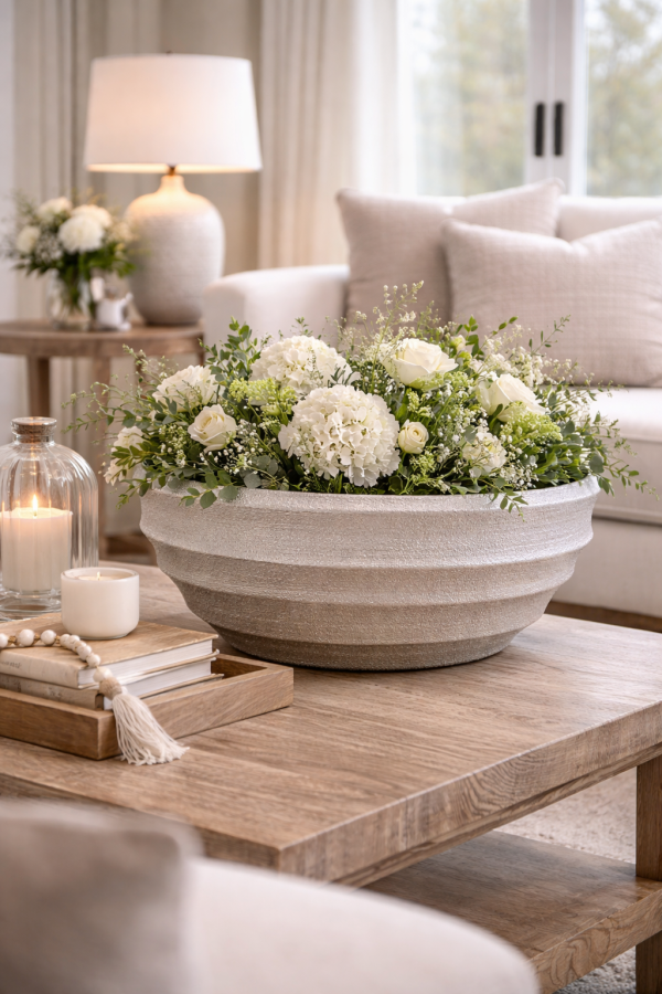 Élégance florale dans un salon lumineux