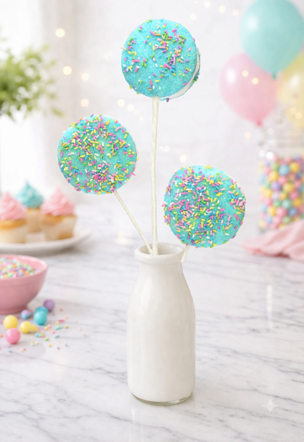 Pastel cookie pops and party treats