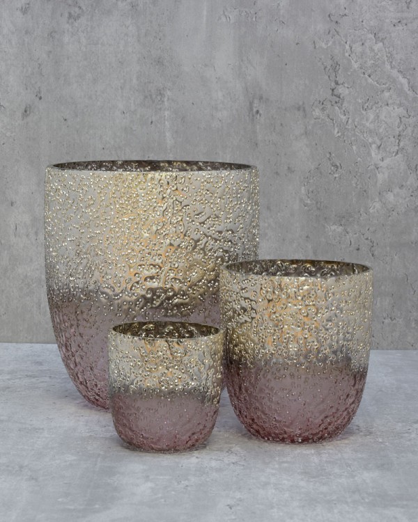 Textured Pink Metallic Lustre Glass 3"H
