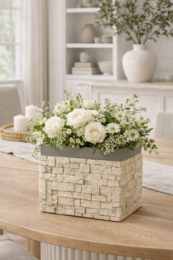 Floral centerpiece on a wooden table