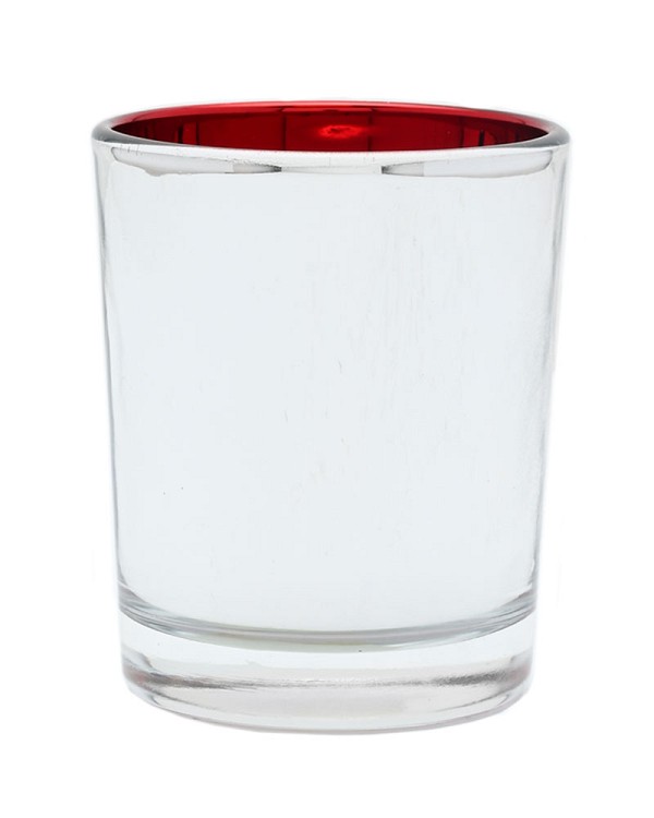Glass Tealight - Silver/Red 2.5"H