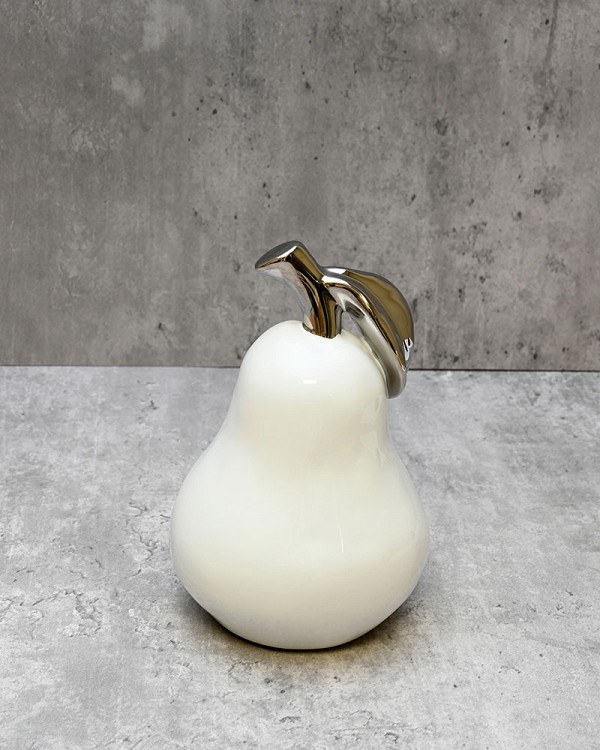 White Ceramic Silver Tipped Pear 5.75"H