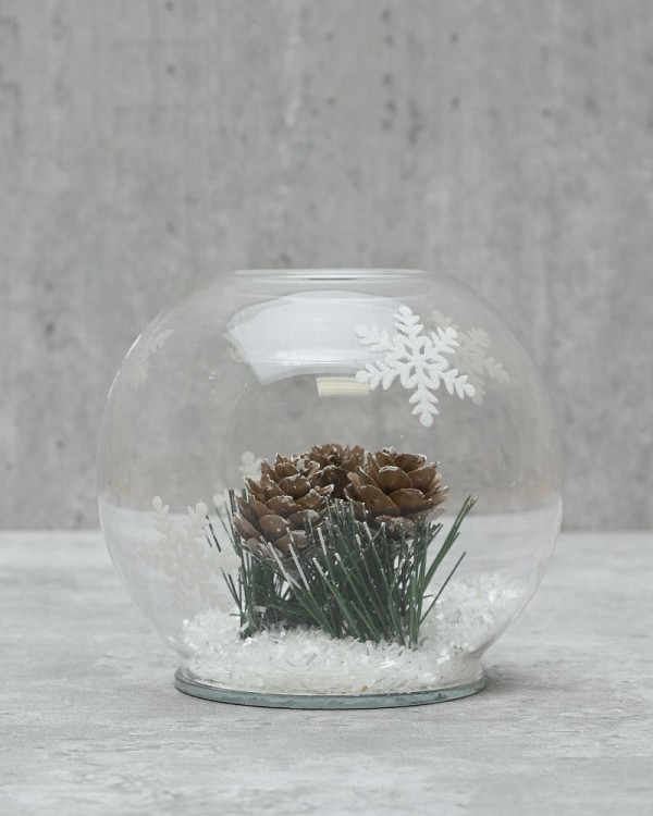 Glass Votive Holder - Pinecone Snowfall 3.5"H