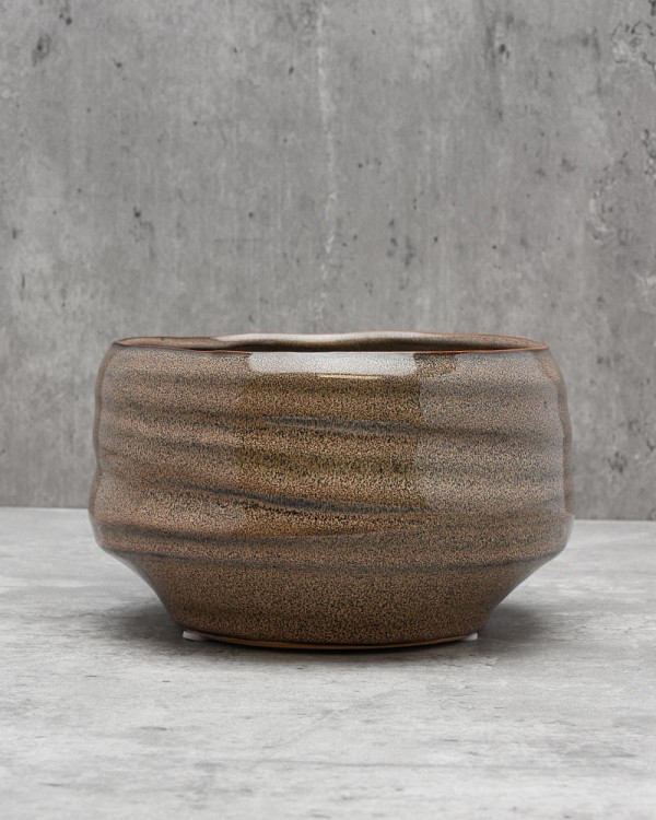 Brown Ceramic Container 4"H