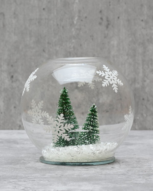 Glass Votive Holder - Snowy Forest 3.5"H