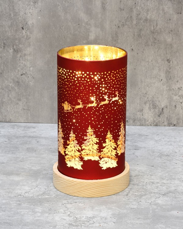 Lantern - Santa Sleigh Red 8"H