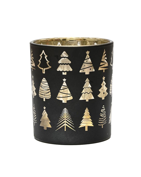 Christmas Tree Tealight - Black/Gold 3"H