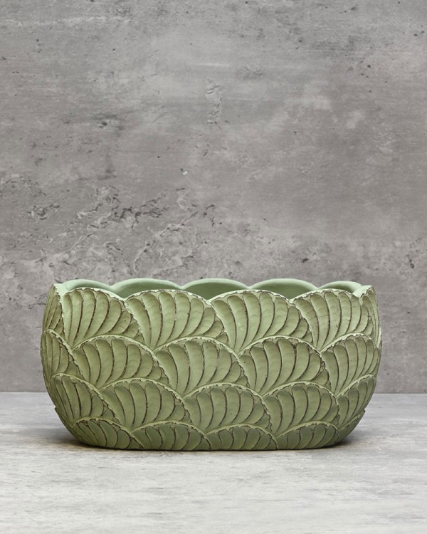 Scallop Planter - Oval Green 3.75"H