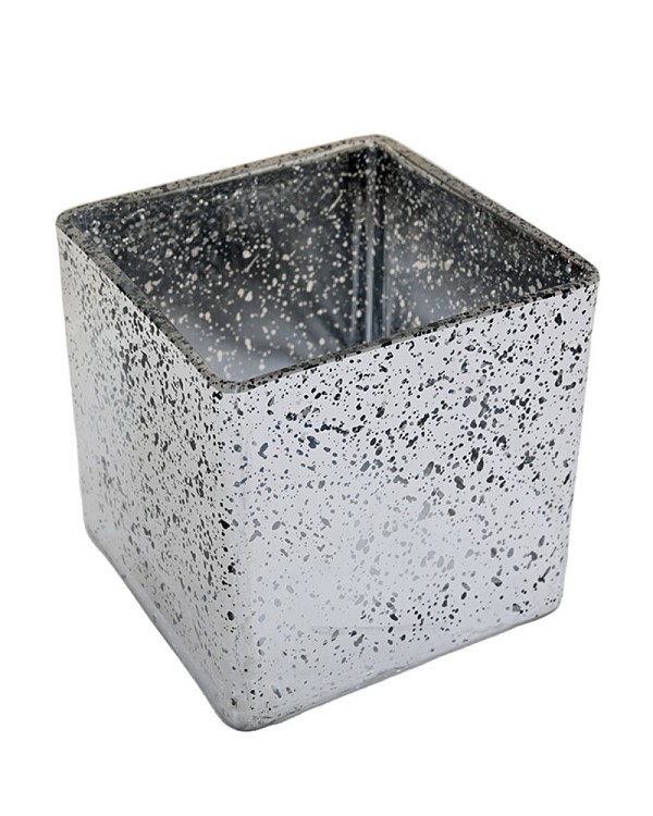 Square Silver Glass Vase 5"H