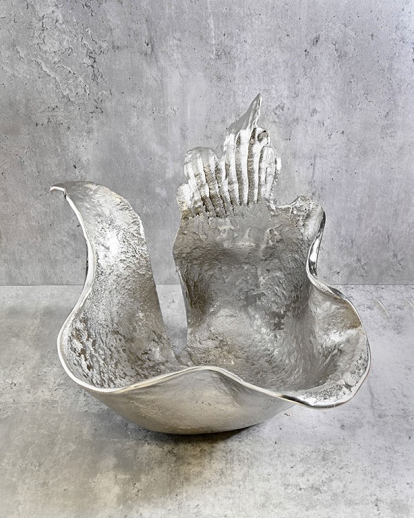 Metal Flame Bowl - Silver 12"H