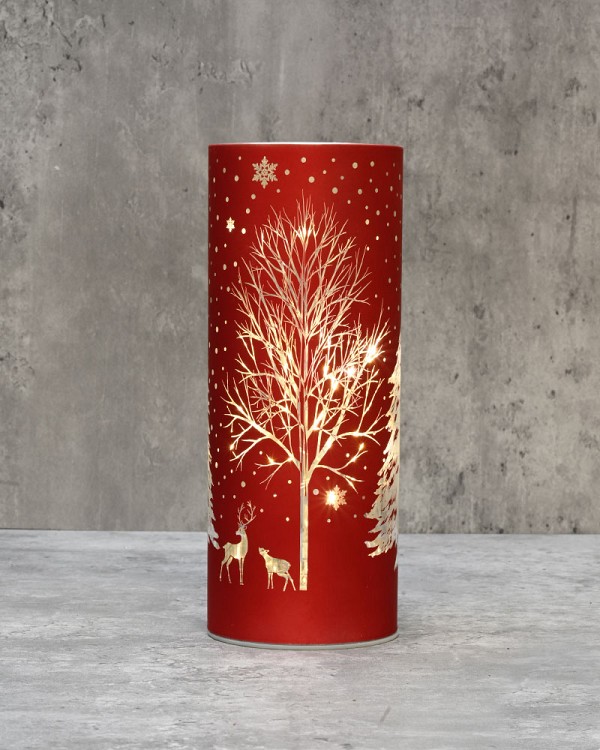Lantern - Winter Tree Red 8"H