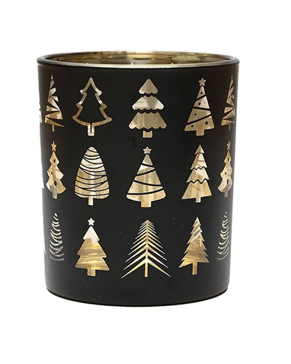 Christmas Tree Tealight - Black/Gold 4"H