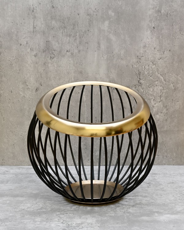 Brushed Gold Trim Ribbed Metal Basket 10"D