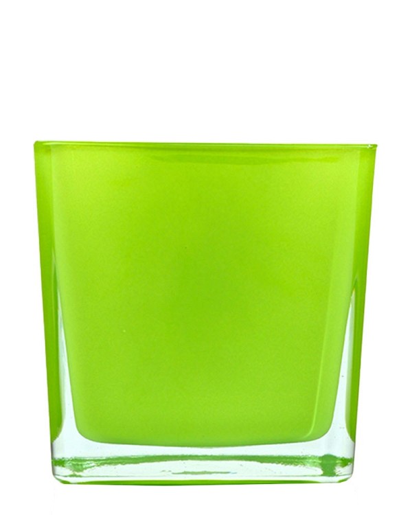 Lime Green Square Glass Vase 4.75"H