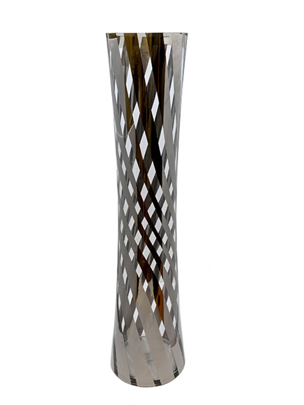 Clear Glass With Silver Stripe Vase 31"H