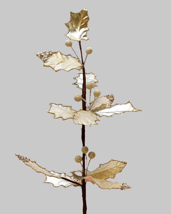 Holly Leaf Spray 26" Champagne Glitter