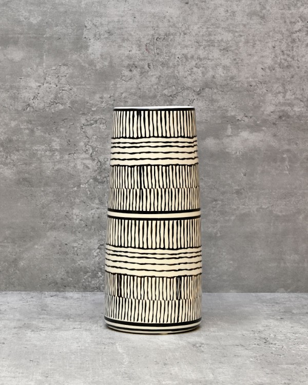 White/Black Patterned Vase 9"H