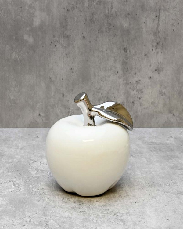 White Ceramic Silver Tipped Apple 4.25"H