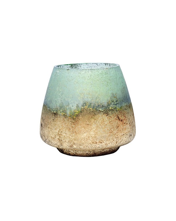 Sea Green Metallic Etched Glass Vase 5"H